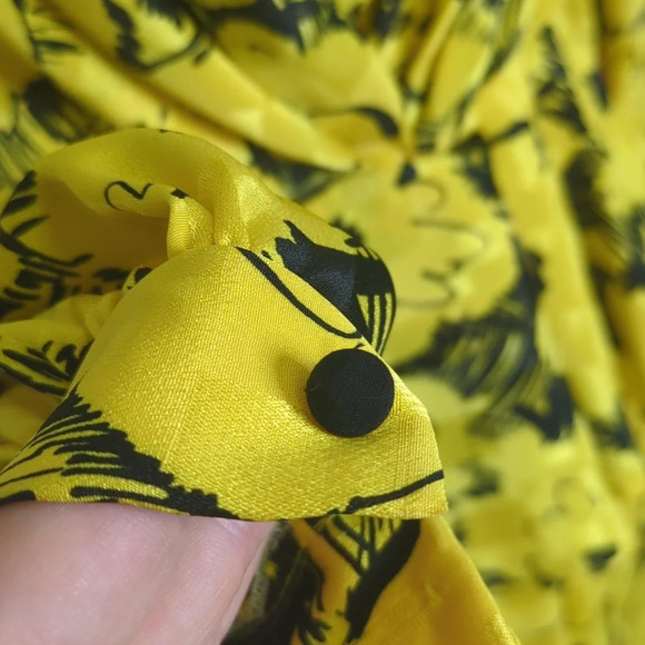 Maison Missy House 70s Peplum Maxi Dress Yellow Vneck Long Sleeve Size S/M - Picture 13 of 17